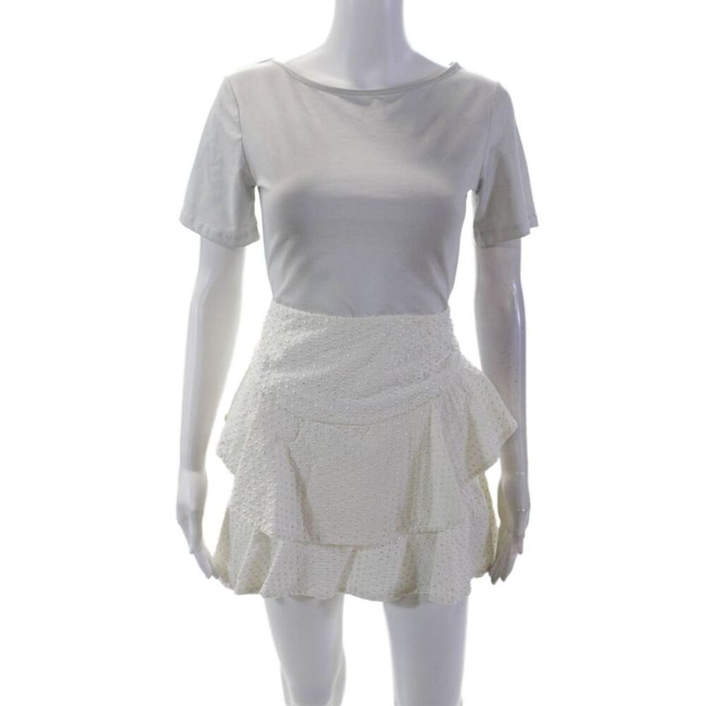 Jay Ahr Womens Cotton Textured Layered Zip Back Mini Skirt White Size 38